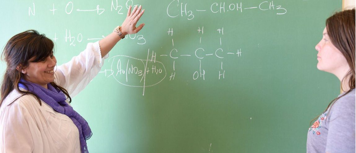 Docentes de la Provincia de Buenos Aires dando clase frente al pizarrón